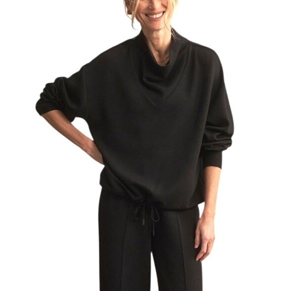 Varley Betsy Sweat Black DoubleSoft Mock Neck Drawstring Pullover Medium